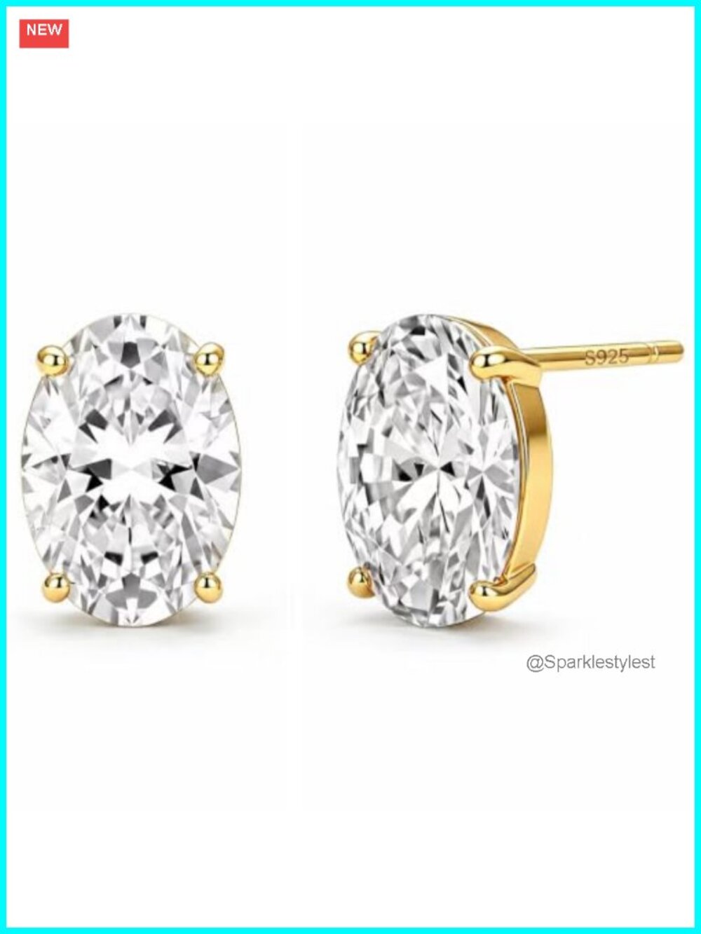 Sterling Silver Stud Earrings 2CT Oval Cubic Zirconia Solitaire Set